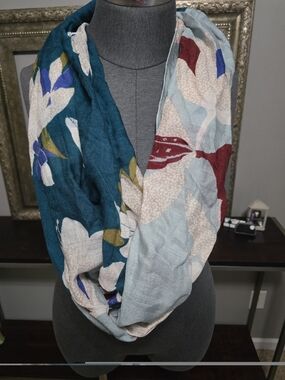 H&M Teal, Light Blue, Cream Floral Infinity Scarf